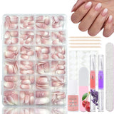 Ensemble de faux ongles ballerine dégradé 360 pièces, ongles artificiels à coller dégradé blanc rose avec 2 stylos à huile pour ongles, faux ongles moyens ombrés pour femmes à faire soi-même