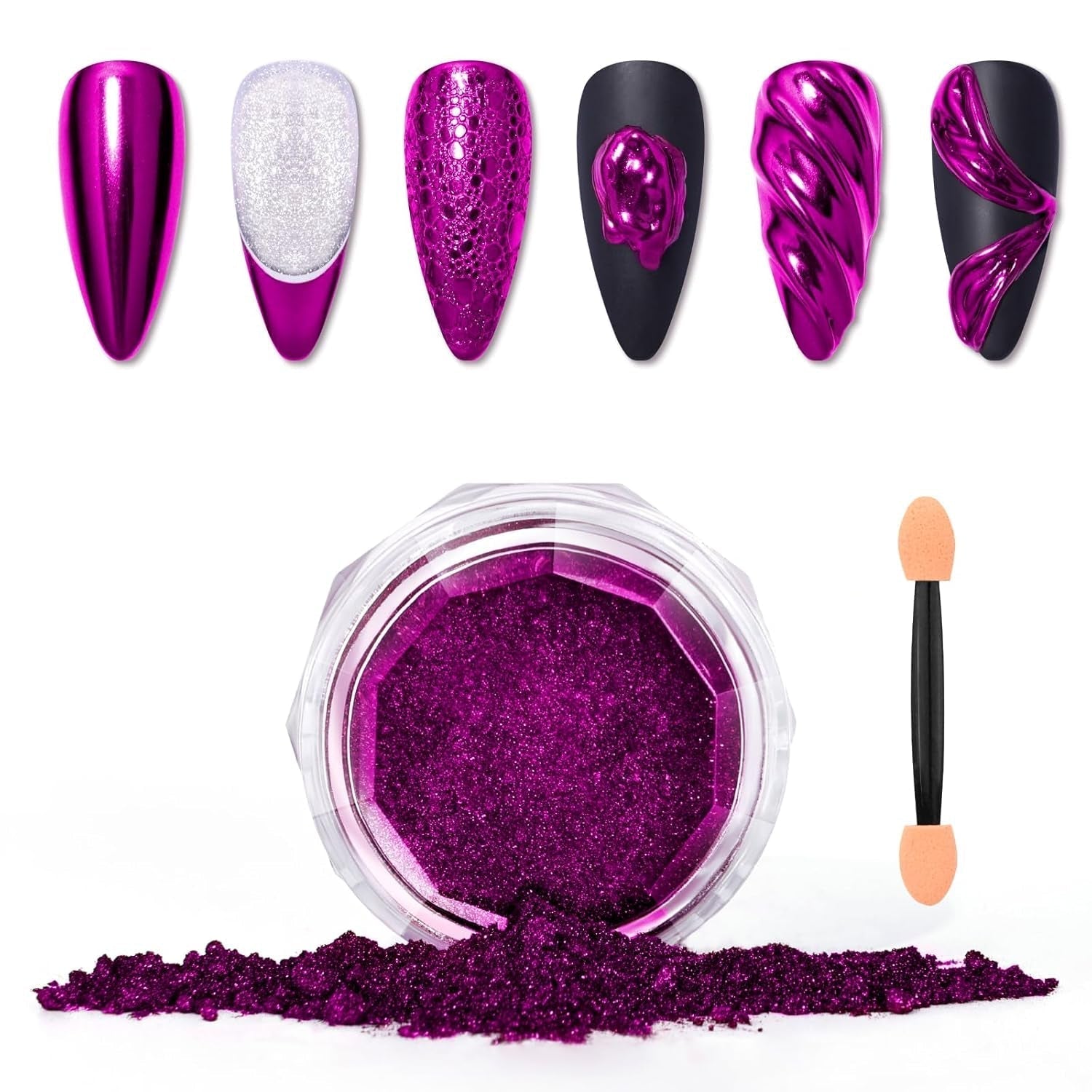 Saviland Chrome Nail Powder Set - Rose Laser Chrome Nail Powder Effet Miroir Laser Nail Art, Nail Glitter Manucure Poudre Décorative avec Bâtons Éponge, Nail Glitter Powder Nail Salon