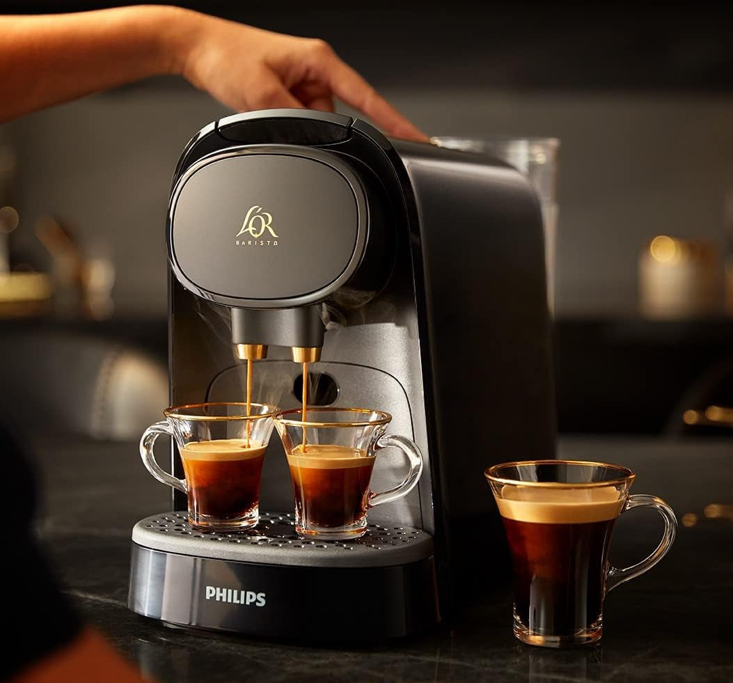 PHILIPS LM8012/60 Machine à Expresso à Capsules - Deux Doses, Double Plaisir, 1 ou 2 Tasses, Ristretto, Espresso, Lungo ou Grand Café Long, Double Capsule, Véritable Qualité Espresso, Noir Piano