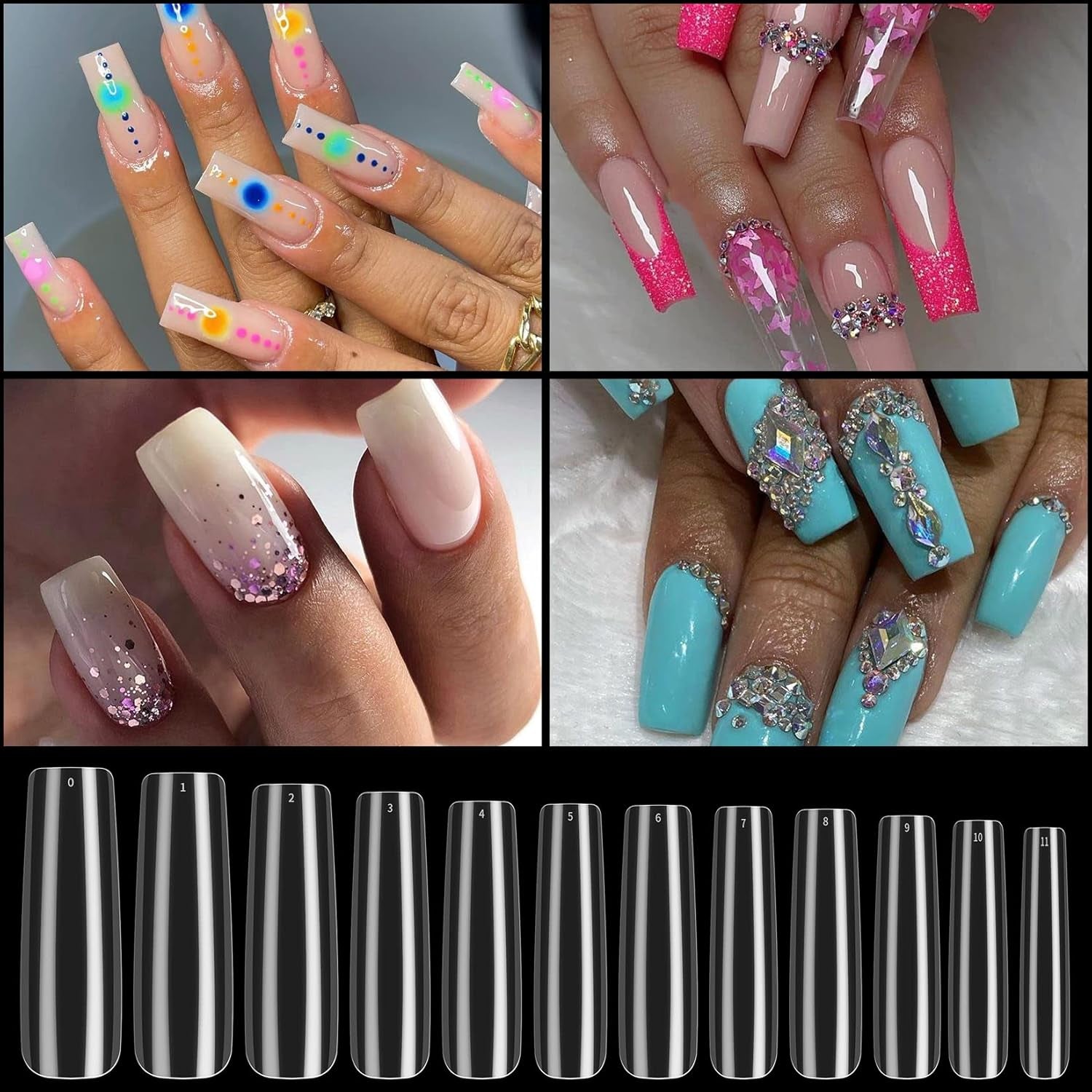 240pcs ongles artificiels clairs, faux ongles, ongles longs à couverture complète, pointes d'ongles ballerine, pointes d'ongles français à couverture complète pour manucure