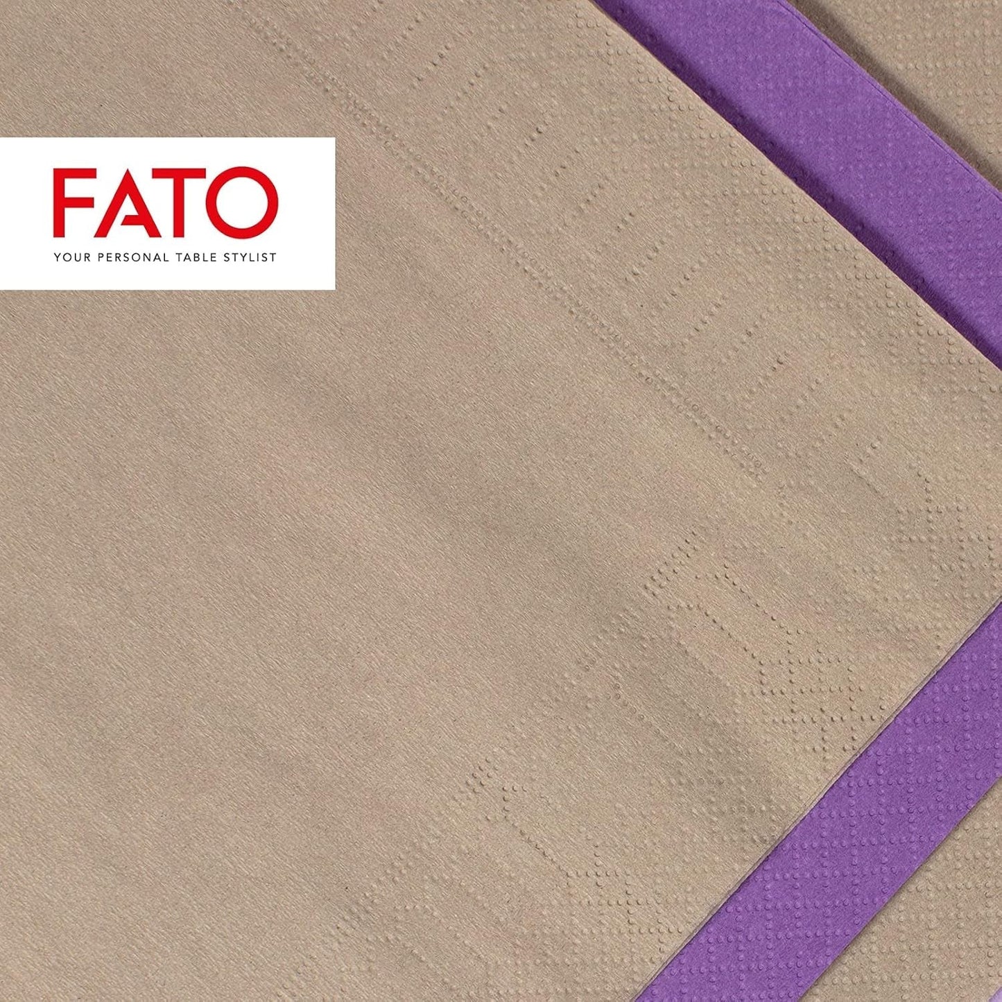 , Serviettes en papier jetables, Idéales pour l'apéritif et les cocktails, Paquet de 100 serviettes, Format 24X24 pliées en 4, 2 couches, Couleur Tourterelle, Papier 100% pure cellulose, certifié Fsc