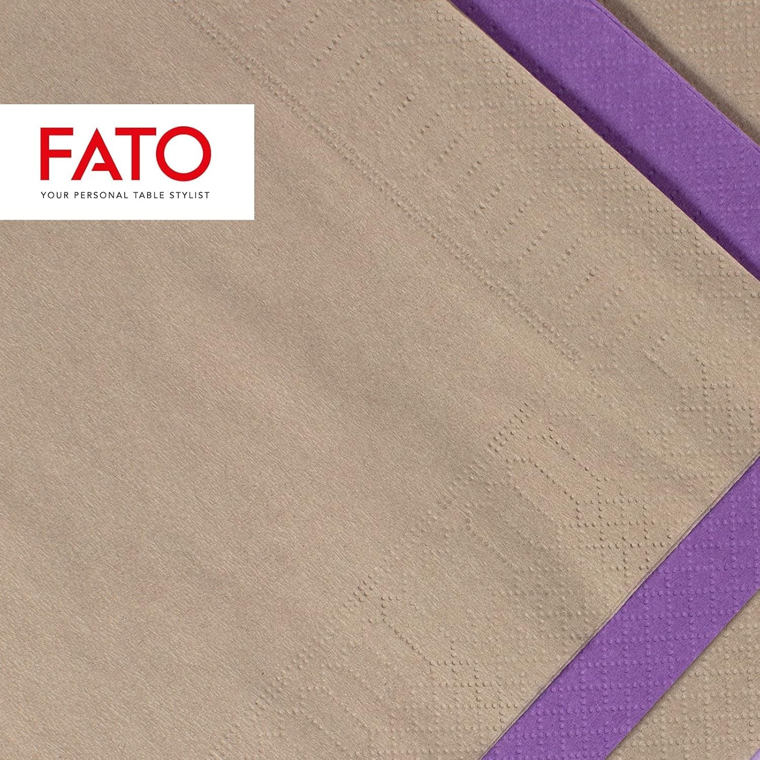 , Serviettes en papier jetables, Idéales pour l'apéritif et les cocktails, Paquet de 100 serviettes, Format 24X24 pliées en 4, 2 couches, Couleur Tourterelle, Papier 100% pure cellulose, certifié Fsc