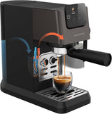 Machine à expresso porte-filtre GRUNDIG KSM 5330 avec réservoir à lait intégré, puissance 1628 W, pression de pompe 15 bar, double buse, écran tactile couleur, BrewSense, CreamyPro, acier inoxydable foncé/noir