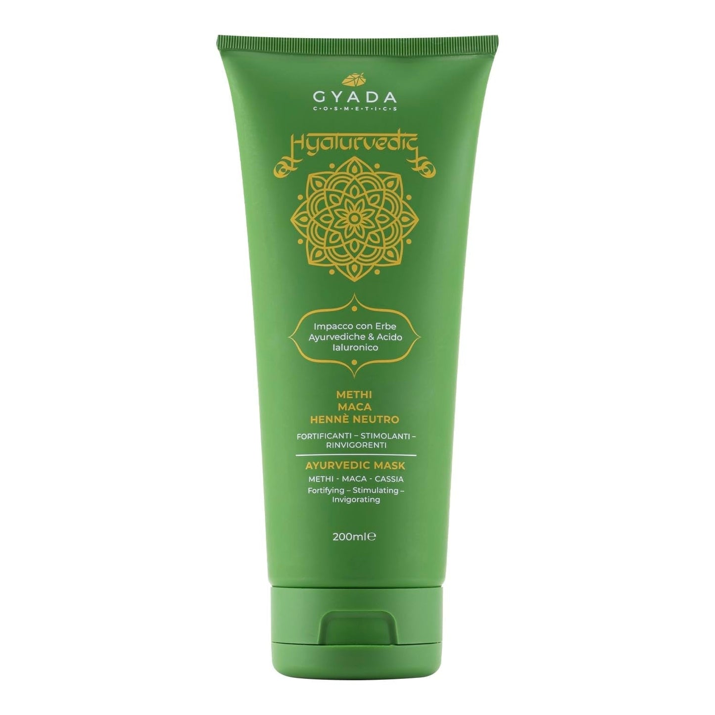 GYADA COSMETICS Compresse ayurvédique fortifiante hyalurvédique, traitement professionnel pour cheveux fins et fragiles, anti-frisottis au Methi, Maca, henné neutre, 200 ml Naty Shop Hair Mask Default Title
