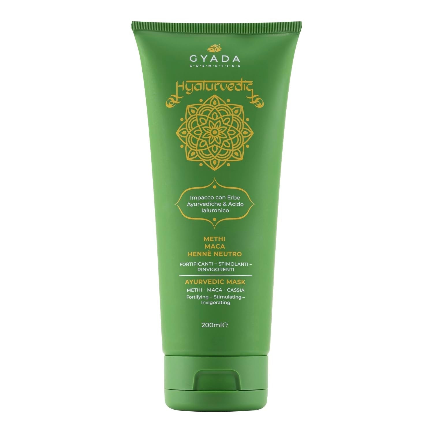 GYADA COSMETICS Compresse ayurvédique fortifiante hyalurvédique, traitement professionnel pour cheveux fins et fragiles, anti-frisottis au Methi, Maca, henné neutre, 200 ml Naty Shop Hair Mask Default Title