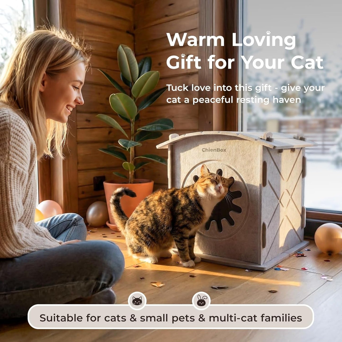 Katzenhaus Indoor aus Filz: Warmes Und Gemütliches Katzenbett, Katzenhöhle mit beruhigendem Kratzbogen, Robuste & Kratzfeste Katze Höhle, Abnehmbares Katzen Bett, Katzen Haus 38 x 36 x 38 cm