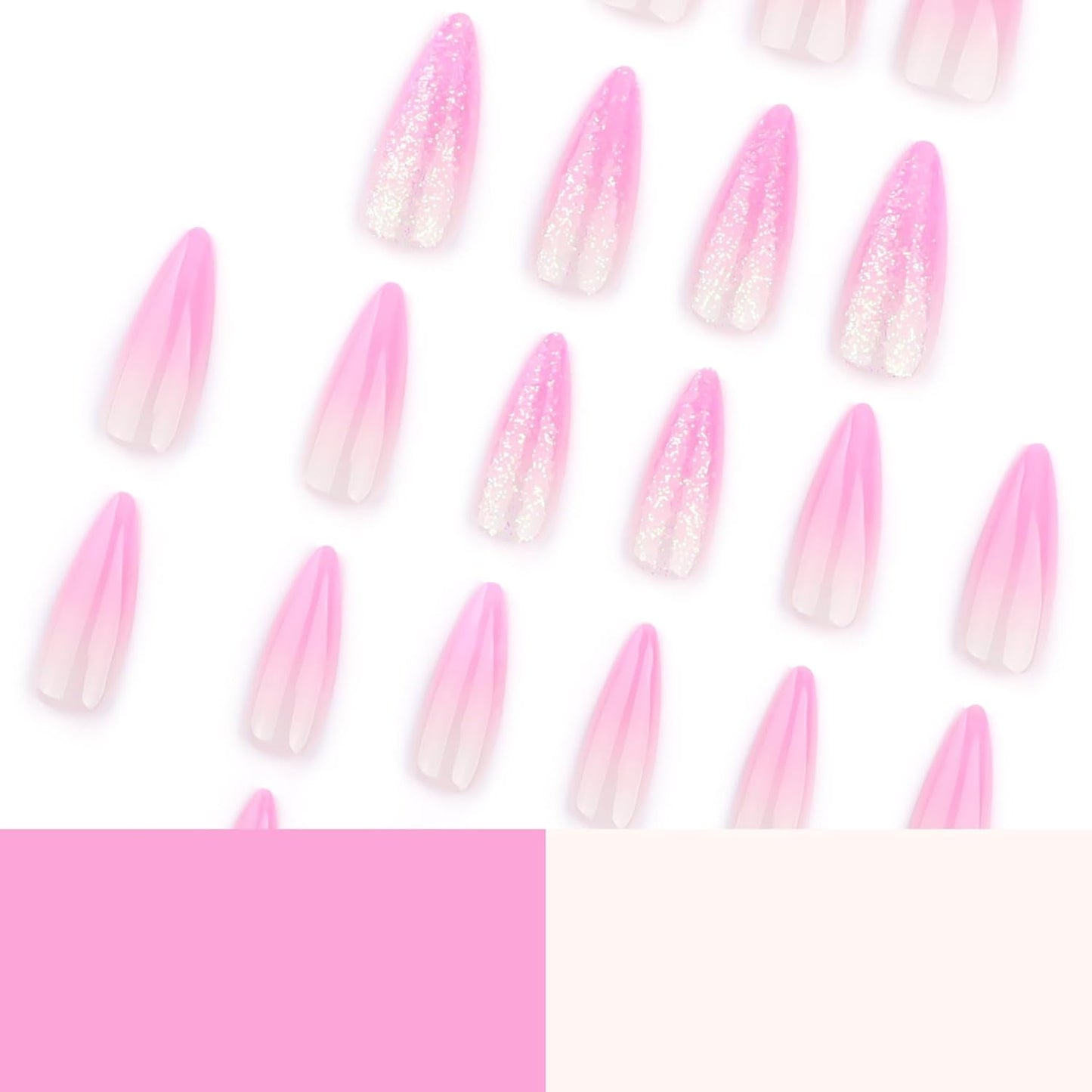 Mouyouglow longs ongles Stiletto laiteux blanc dégradé rose paillettes Cool faux ongles avec colle rose Ombre paillettes ongles artificiels