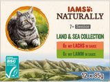 IAMS Naturally Senior Nourriture humide en sauce - Nourriture humide à base de viande et de poisson de haute qualité pour chats âgés, Collection Land & Sea, 12 x 85 g