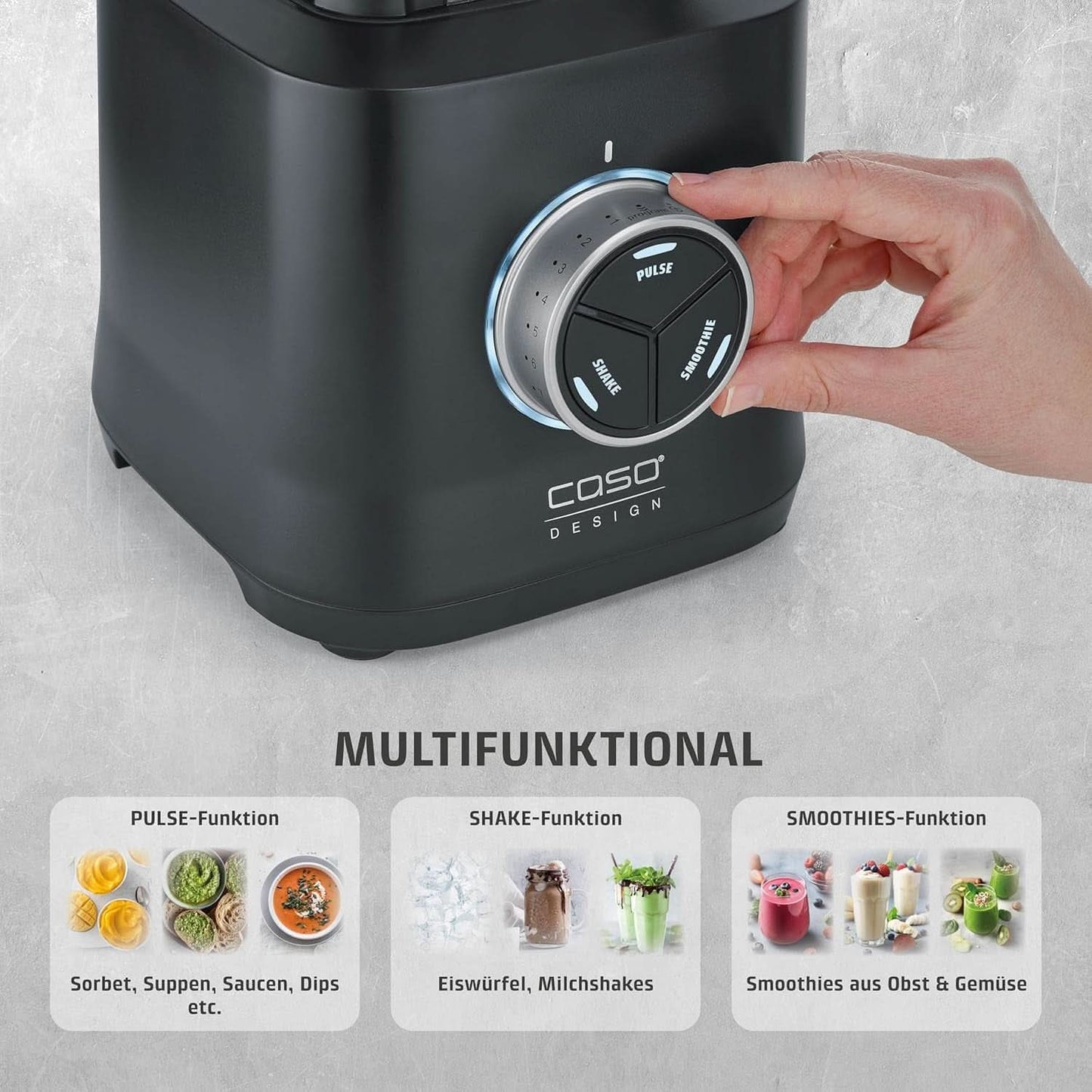 CASO Powerblender B 2000 - Batteur sur socle professionnel, 30 000 tours/min, 2000 watts, mélangeur Tritan (2 L), sans BPA, fonction Pulse, Shake, Smoothie, système de cuisson à 8 voies avec commande Titan Kitchen Naty Shop
