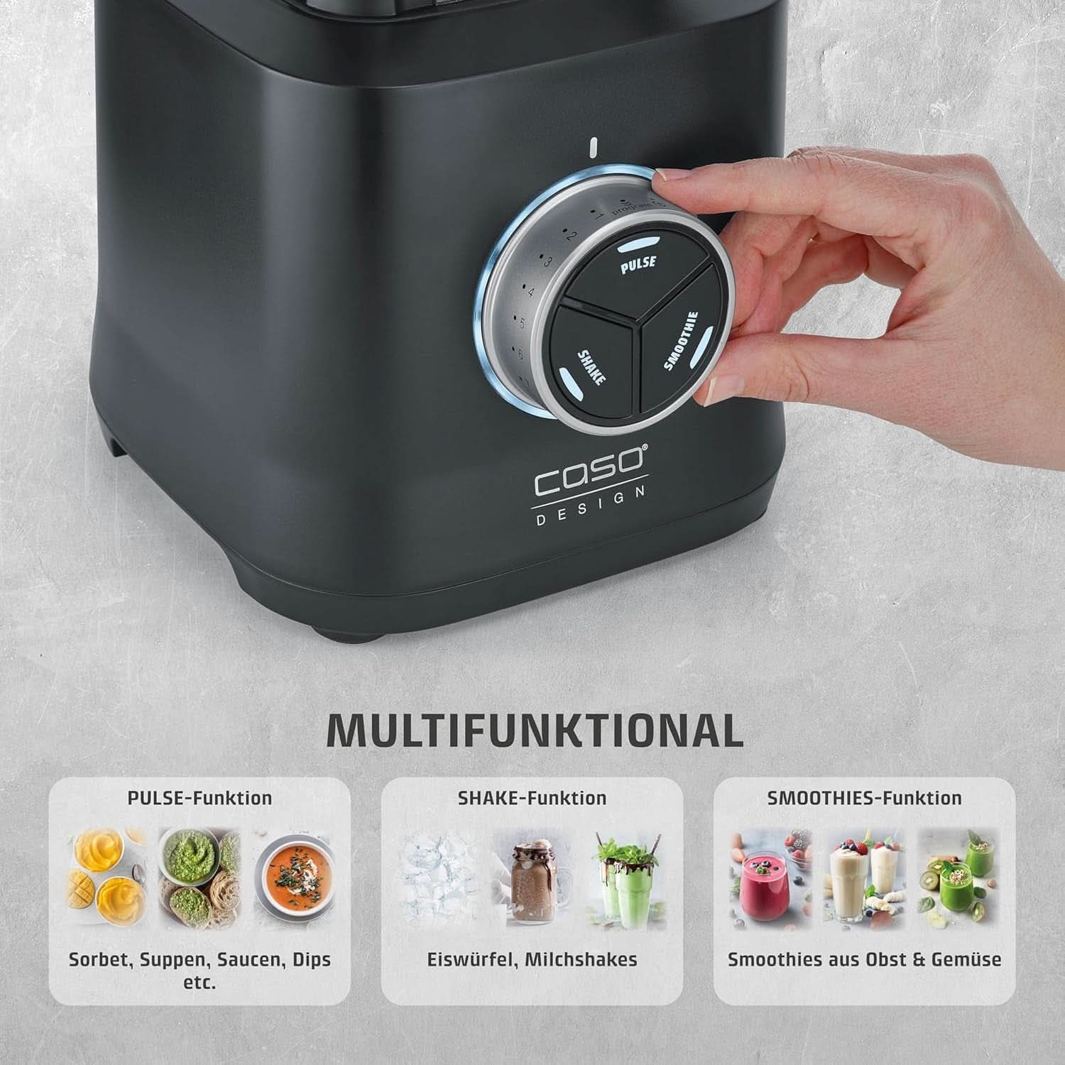 CASO Powerblender B 2000 - Batteur sur socle professionnel, 30 000 tours/min, 2000 watts, mélangeur Tritan (2 L), sans BPA, fonction Pulse, Shake, Smoothie, système de cuisson à 8 voies avec commande Titan Kitchen Naty Shop