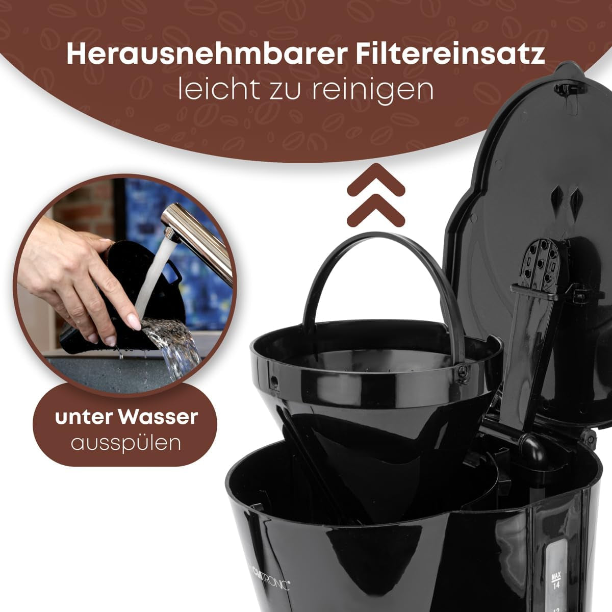 Machine à expresso Clatronic® | Machine à expresso automatique pour 12-14 tasses (environ 1,5 litre) | Machine à expresso avec filtre et système anti-goutte | 900W | Expresso KA 3473 Noir