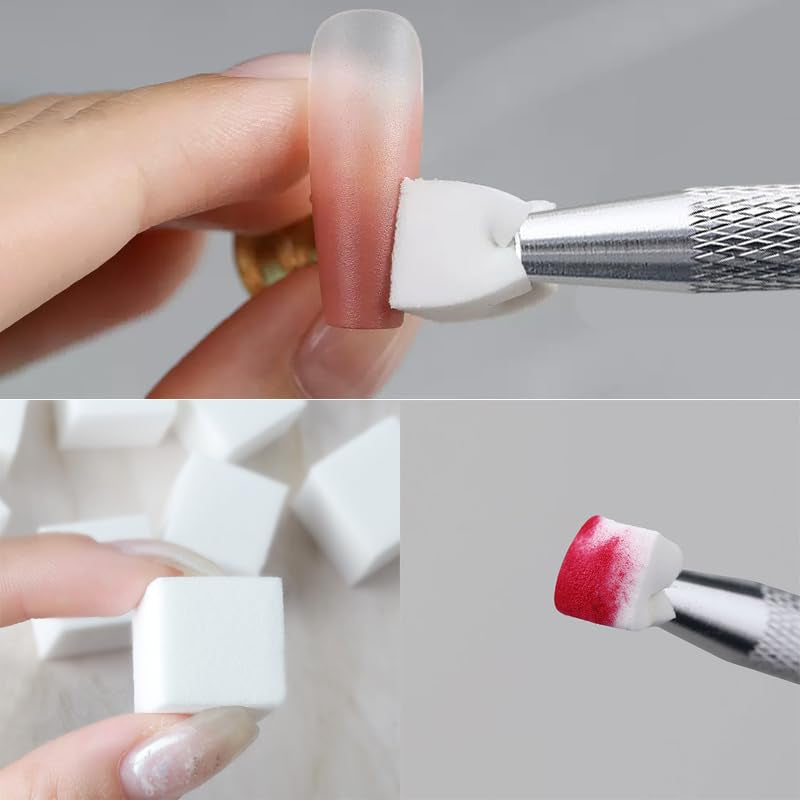 200 pièces Nail Art Schwamm Mit Metallgreifer, Nageldesign Zubehör Schwammpinsel, Um Eine Varuntzen von Gradient Nail Art Patterns Zu Erstellen(Blanc)
