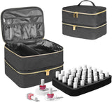 Sac organisateur de vernis à ongles, boîte de rangement double de vernis à ongles, organisateur de coffre pour le design des ongles, sacs cosmétiques pour 30 flacons de base Neonail (15 ml-0,5 fl. oz) et 1 lampe à ongles (noir)