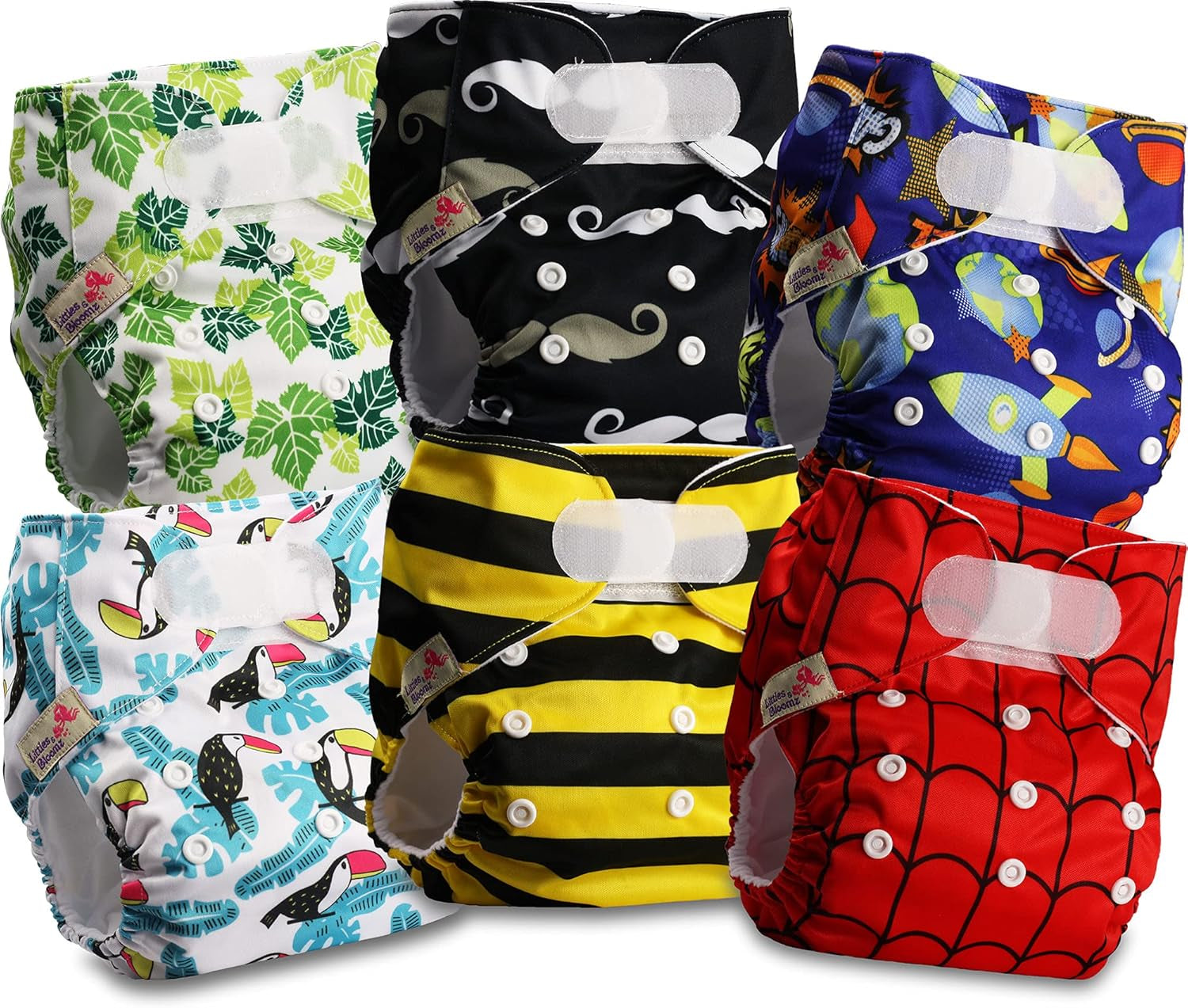 Couche réutilisable Littles and Bloomz FLV2-0602, fermeture à crochet et boucle standard, 6 couches