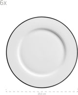 Mäser Nola Series Service à café moderne pour 6 personnes Blanc avec bord noir Service de table 18 pièces Tasses à café Soucoupes et assiettes à dessert – Service à café rond Service à café Blanc