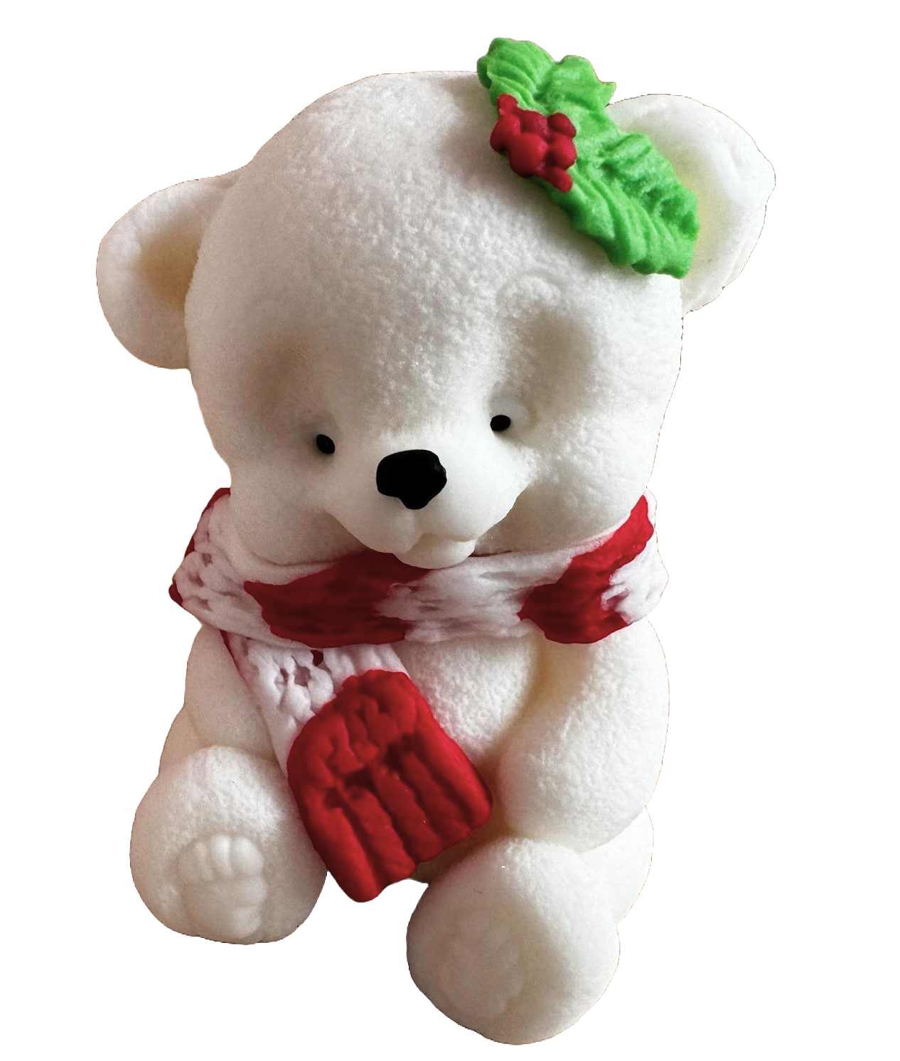 Décoration comestible en pâte à sucre, Ours en peluche avec foulard rouge-blanc et feuilles Décorations en Pâte à Sucre Naty Shop