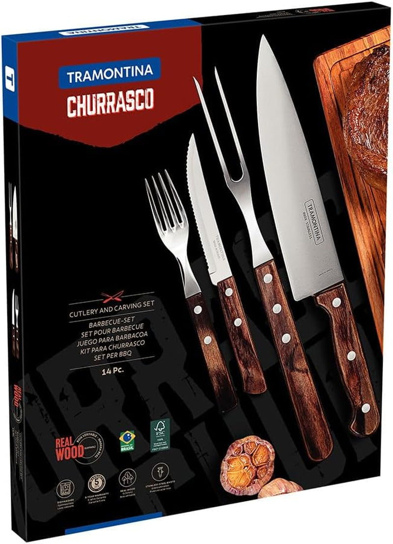 Tramontina 14 pièces ensemble de couverts de gril en acier inoxydable couverts à steak ensemble de gril cuisine Naty Shop