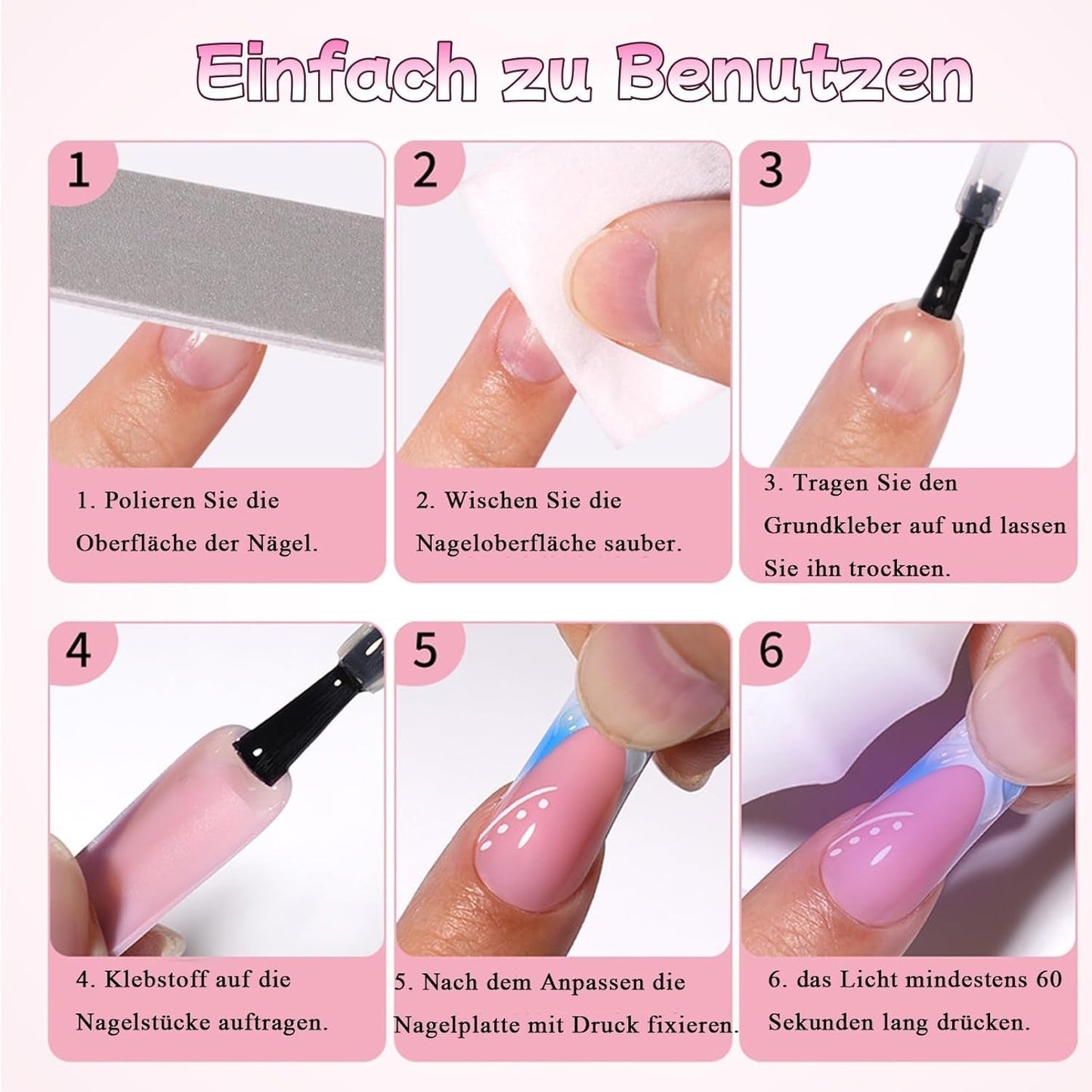 30pcs Faux Ongles Français - Colle sur Ongles Artificiels - Ongles en Gel Doux pour Femme - Ongles Adhésifs Acryliques Manucure Carrée (Rose Français)