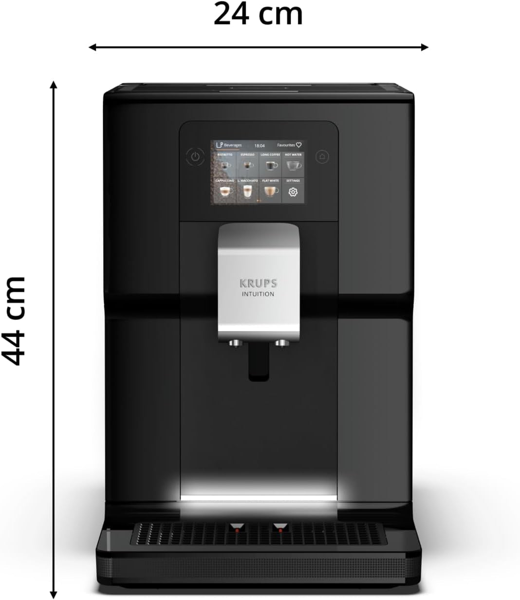 Machine à expresso entièrement automatique Krups Intuition Preference avec fonctionnement semblable à celui d'un smartphone, écran tactile couleur 3,5", technologie Smart Slide, système d'éclairage intuitif, 11 boissons, réservoir à lait, EA873810