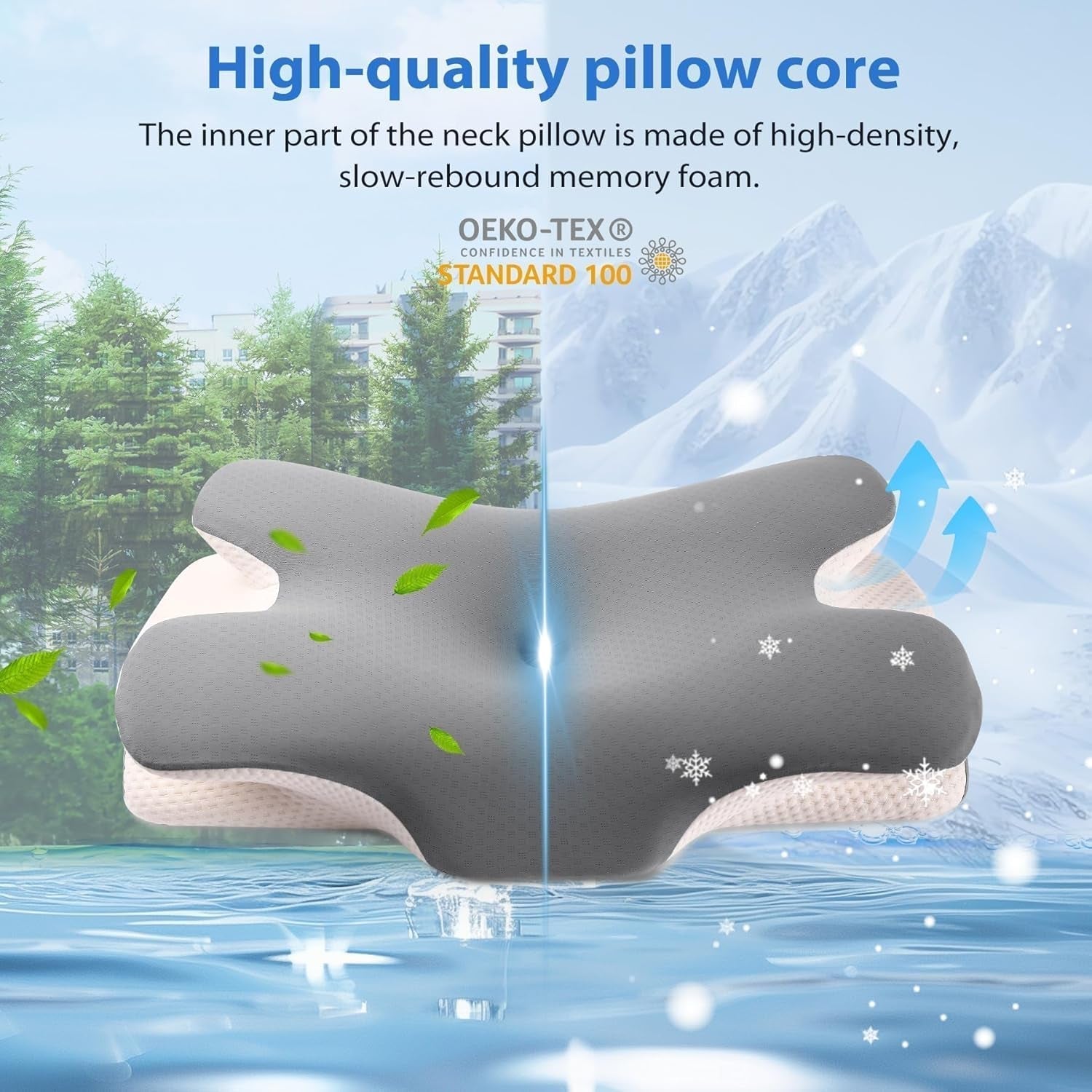 Oreiller en mousse à mémoire de forme MULISOFT, oreiller de tête confortable, oreiller de soutien du cou, oreiller ergonomique pour dormeur latéral (gris) Oreillers orthopédiques cervicaux Naty Shop
