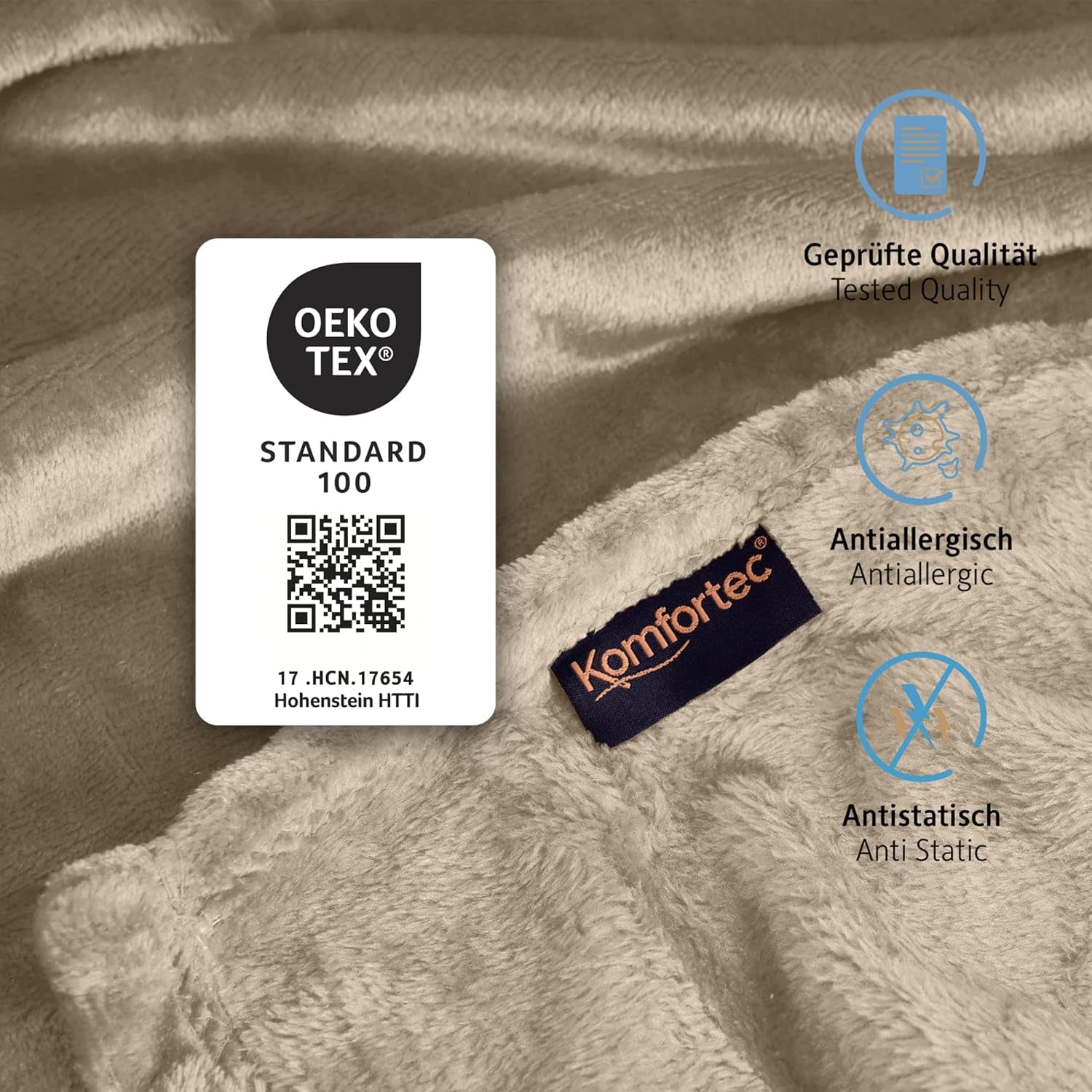 Couverture moelleuse Komfortec, couverture confortable, couverture polaire, certifiée Oeko-Tex, super douce, 150X200 Cm, 260 G/M², beige Lits et couvertures Besuche den Komfortec-Store