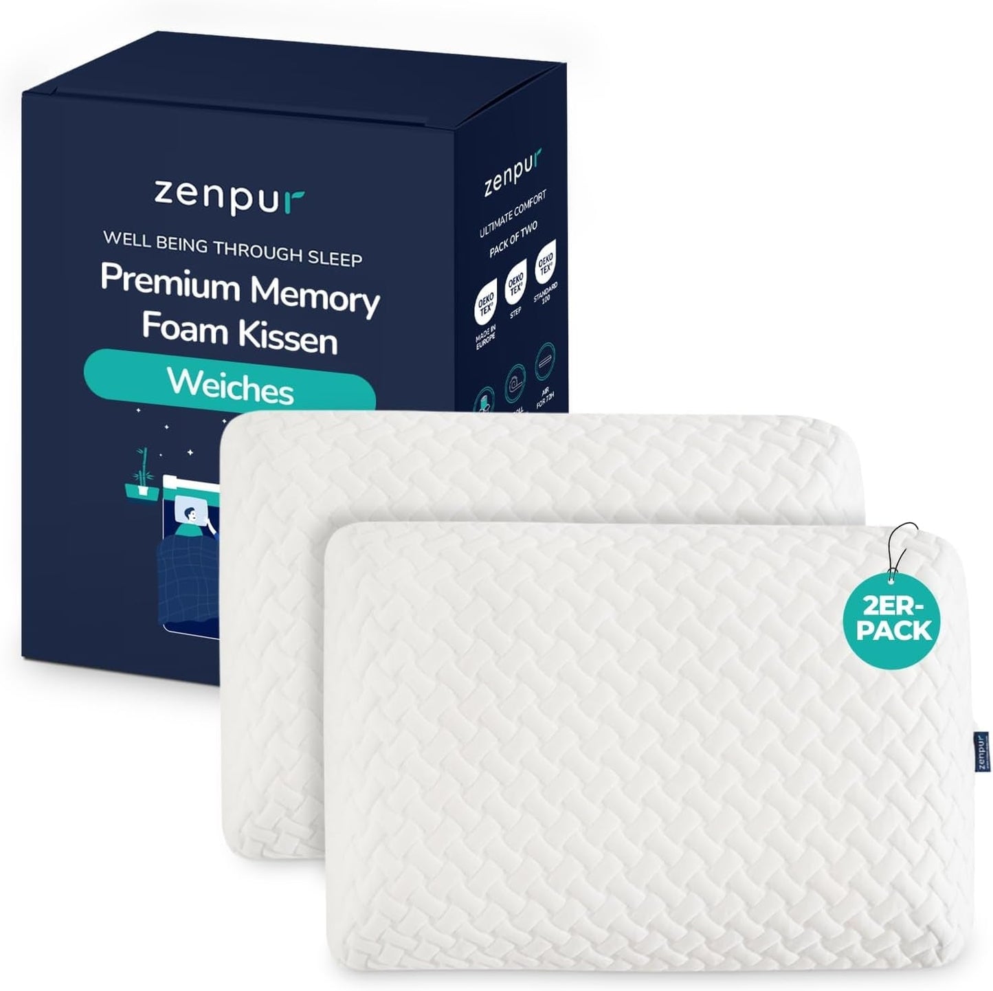 Lot de 2 oreillers pour soutenir la nuque 40X60-13Cm - Oreiller de couchage ergonomique pour la nuque et les épaules, certifié Oeko-Tex Oreillers orthopédiques cervicaux Naty Shop Soft Lot de 2 40 X 60 X 13 Cm