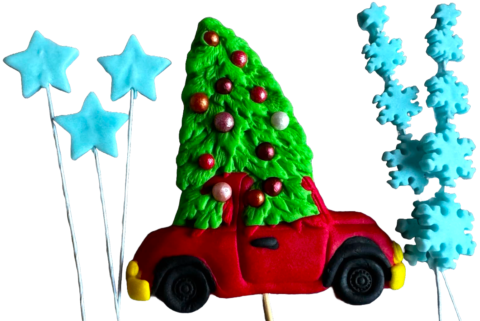 Lot de 6 décorations comestibles en pâte à sucre, Noël, voiture, sapin, étoiles et flocons de neige Décorations en pâte à sucre Naty Shop