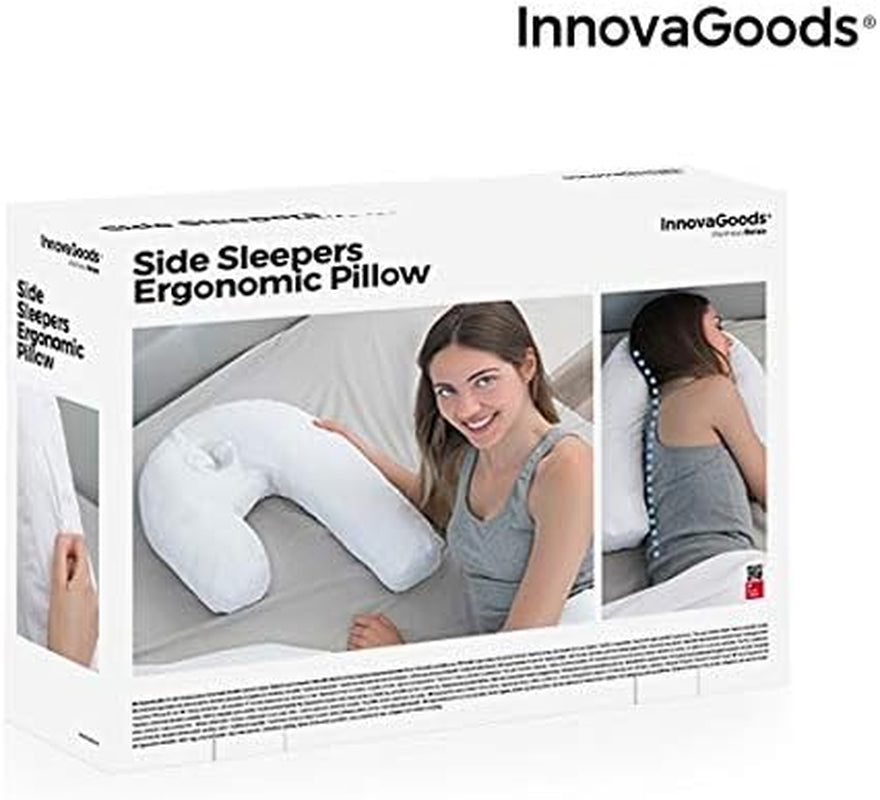 Oreiller ergonomique en forme de U Innovagoods pour dormeurs latéraux, idéal pour la grossesse, favorise une respiration calme, réduit les ronflements, coton et polyester, blanc, 39 x 57 x 14 cm Oreillers orthopédiques cervicaux Naty Shop