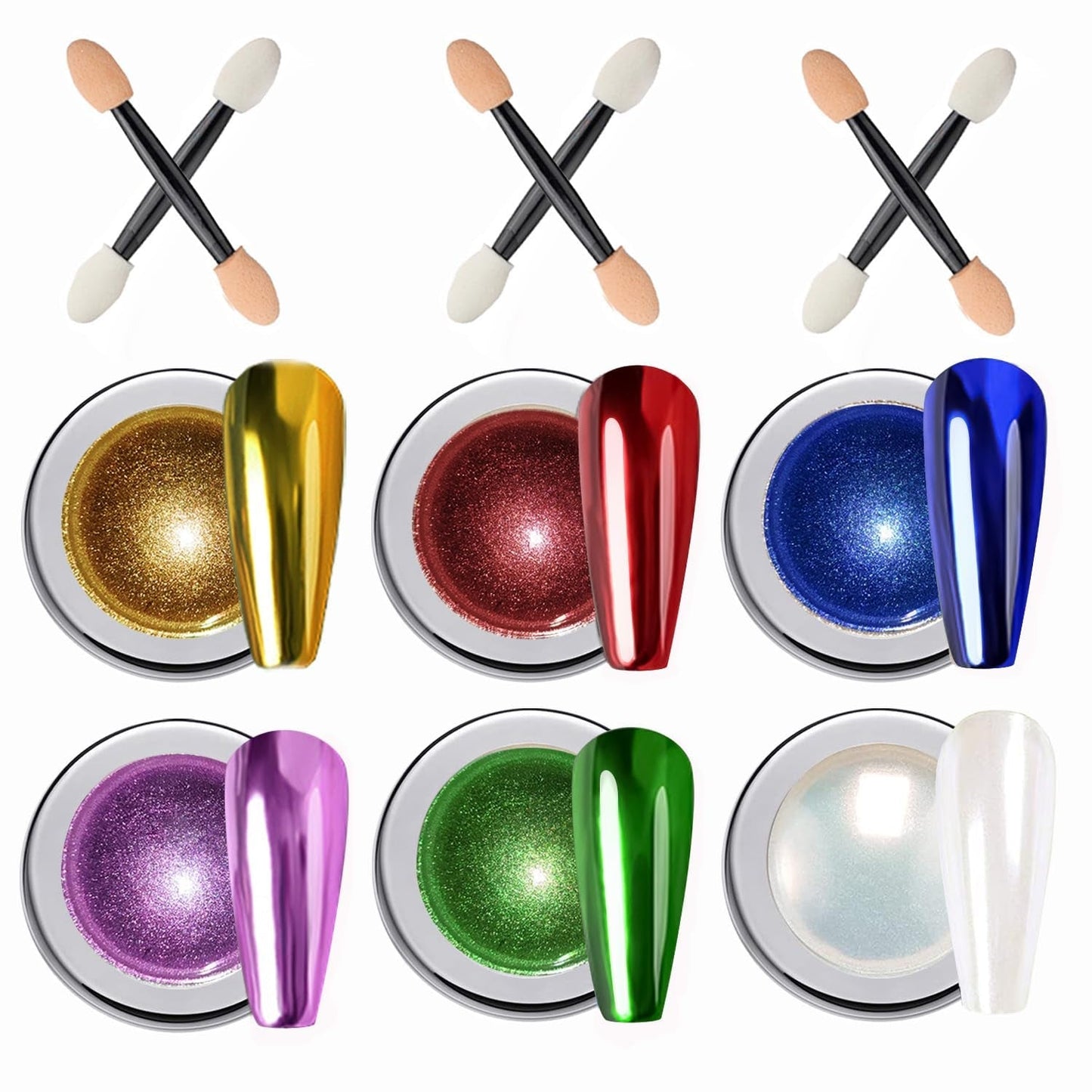 Wahrshei 6 Chrome Nail Powder, Chrome Pulver Nägel Mit Spiegeleffekt, Laser Chrome Puder, Poudre effet nacré pour ongles en beignet glacés
