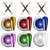 Wahrshei 6 Chrome Nail Powder, Chrome Pulver Nägel Mit Spiegeleffekt, Laser Chrome Puder, Poudre effet nacré pour ongles en beignet glacés