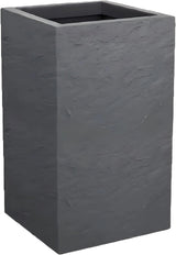 Jardinière Volcania Up, carrée, haute, 36 l, aspect pierre, simple paroi, réservoir d'eau, 29,5 x 29,5 x 49,5 cm, gris anthracite