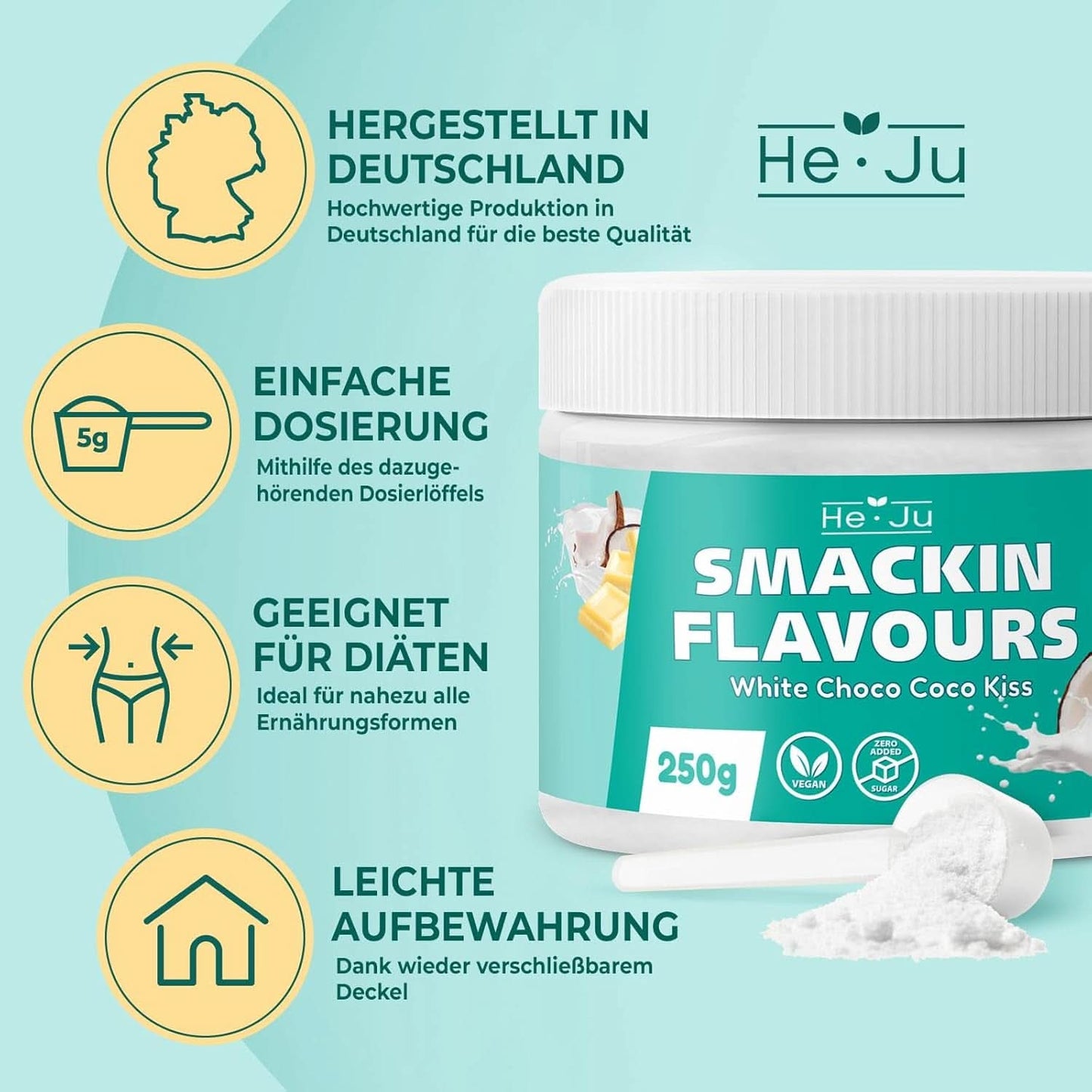 He-Ju, Poudre au goût de chocolat blanc et noix de coco, 250 grammes Aromas Naty Shop