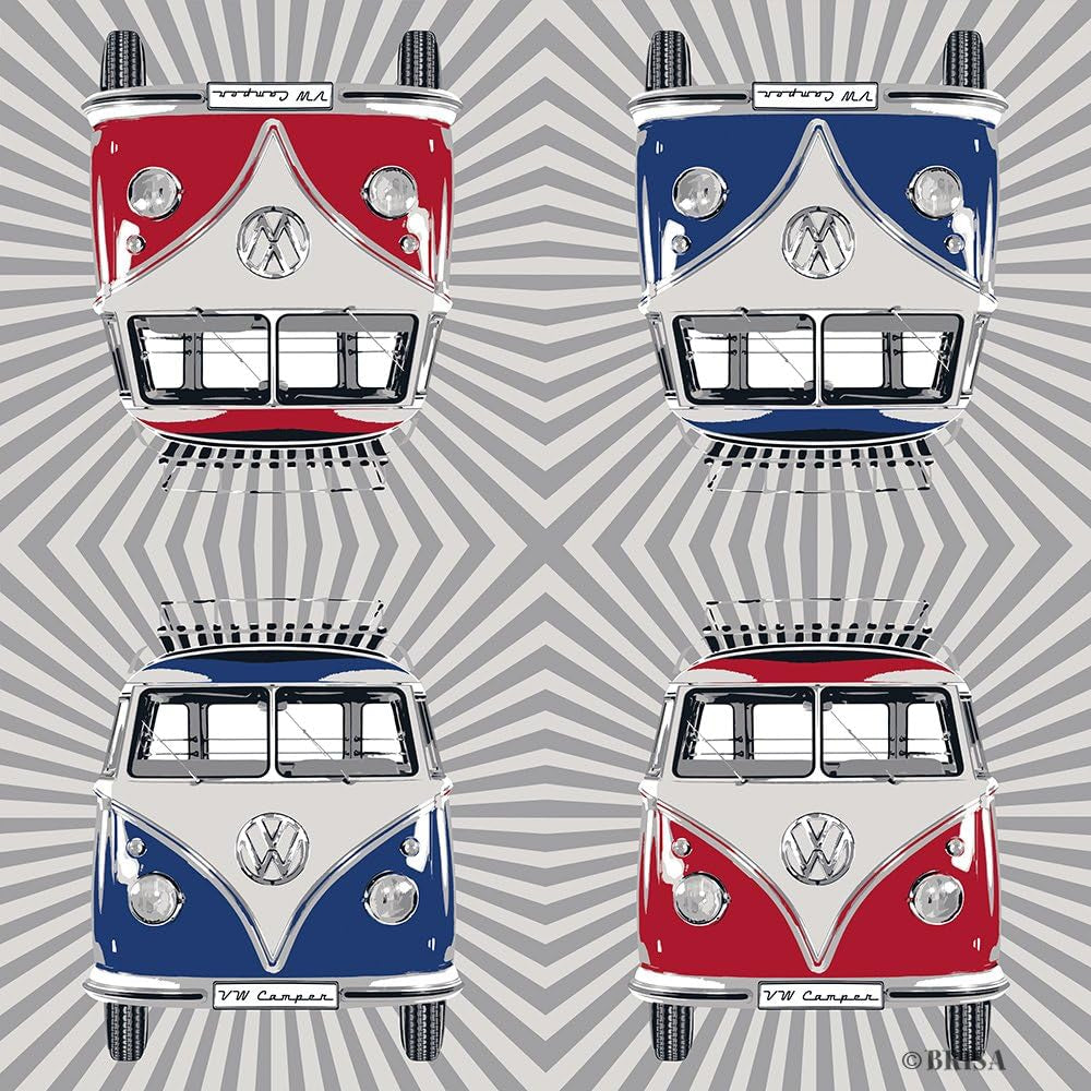 BRISA VW Collection – Serviettes de table Volkswagen Bus T1 (rayures Samba/rouge/3 épaisseurs)