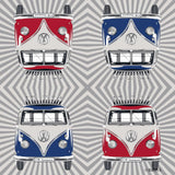 BRISA VW Collection – Serviettes de table Volkswagen Bus T1 (rayures Samba/rouge/3 épaisseurs)