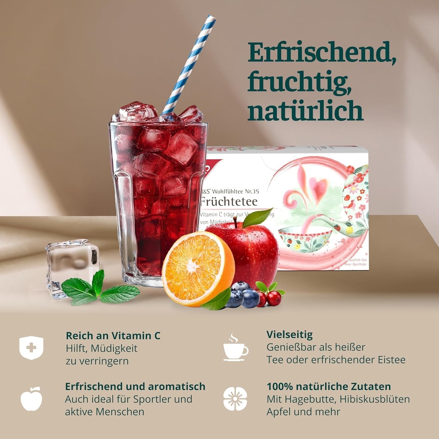 Thé aux fruits H&S à la vitamine C : mélange de thé aux fruits savoureux et rafraîchissant, 20 x 2,7 g