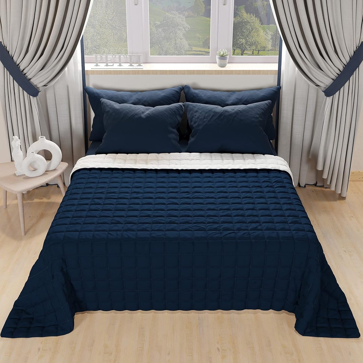 PETTI Artigiani Italiani - Couette pour lit simple, couette double face, couette à ressorts, bleu nuit, blanc, 100% Made in Italy Couettes et couettes Naty Shop