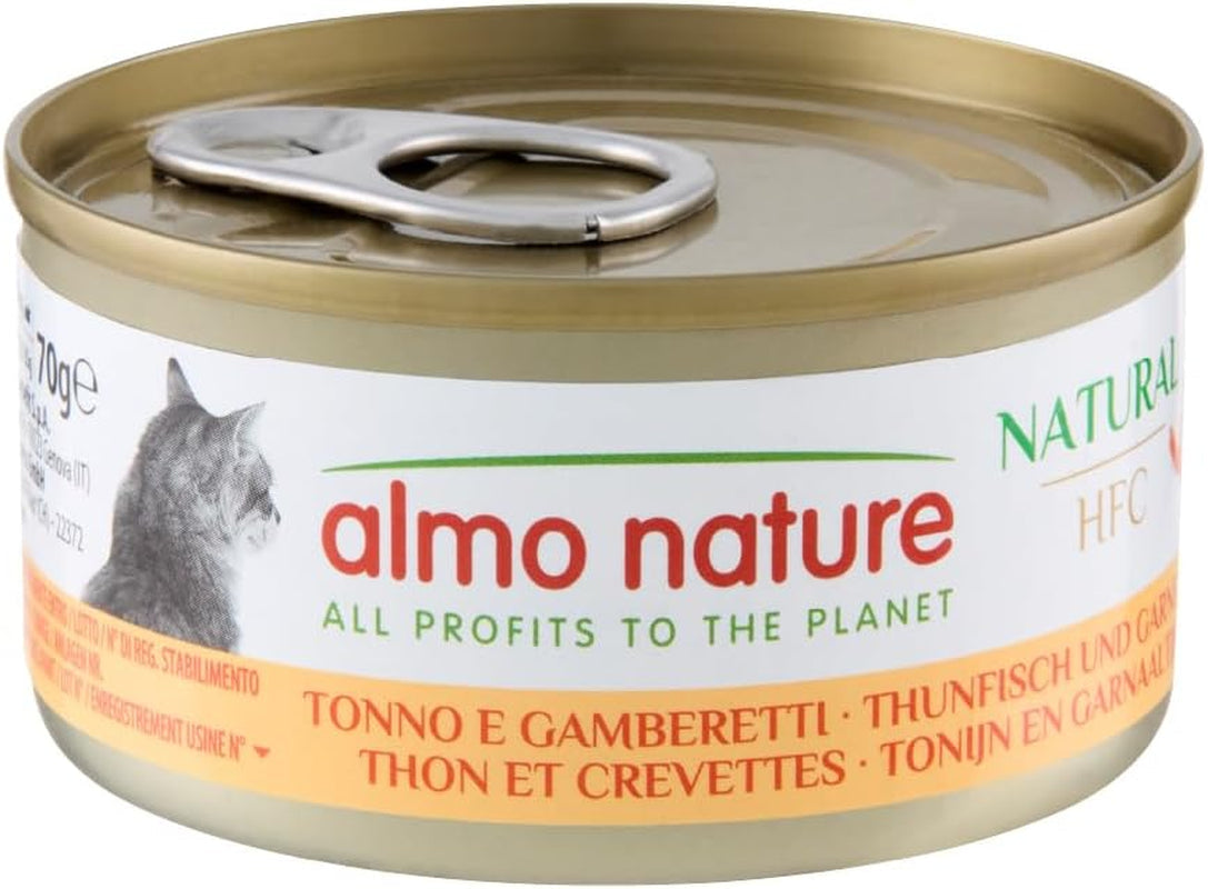 Almo Nature HFC Nourriture humide naturelle pour chat – Thon et crevettes, paquet de 24 (24 x 70 g)