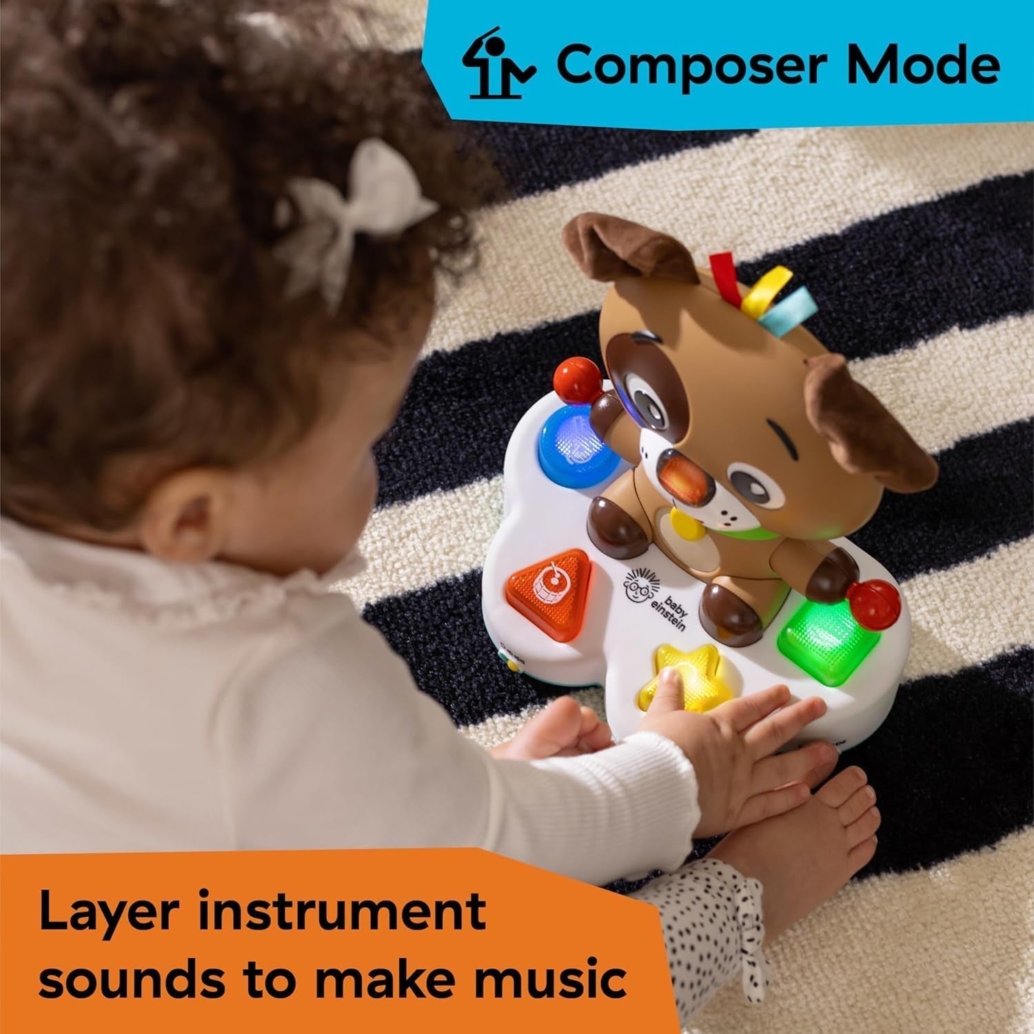 Baby Einstein, Drum & Learn Dean Jouet d'apprentissage musical - Jouet multisensoriel pour bébé, 2 modes de jeu, couleurs, formes et instruments, plus de 50 sons, à partir de 6 mois Jouets pour bébés Naty Shop