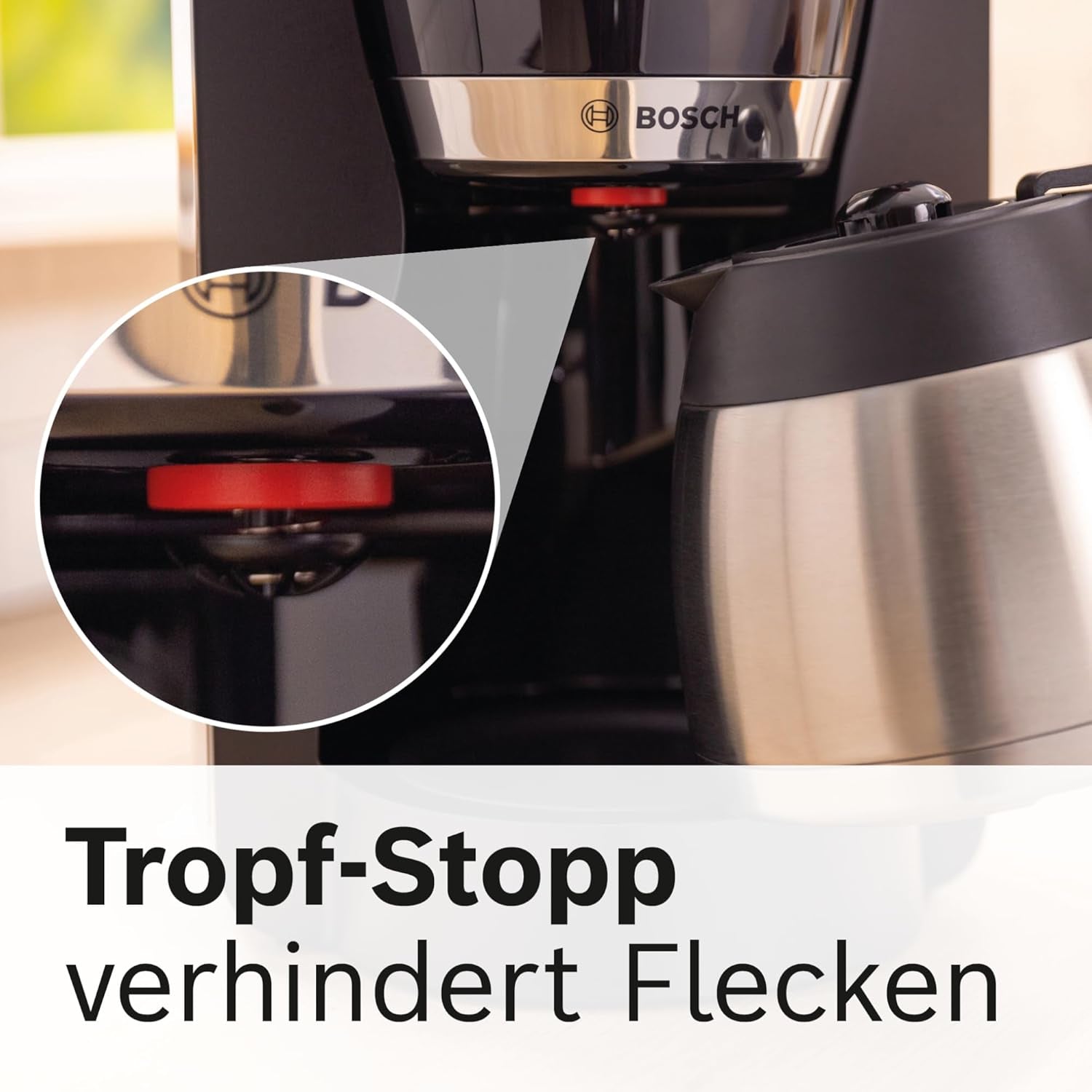 Bosch MyMoment TKA6M273 Machine à expresso à filtre, carafe thermique 1 L, 8-12 tasses, système anti-goutte, porte-filtre rotatif, programme de détartrage, réservoir d'eau amovible, 1200 W, noir mat