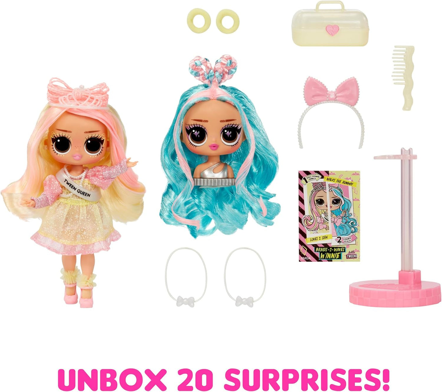 MDR. Surprise Tweens Surprise Swap Series - Braids-2-Waves Winnie - Poupée de mode avec plus de 20 accessoires inclus Style-Coup et mode et accessoires fantastiques - pour les enfants à partir de 4 ans
