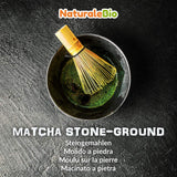 Poudre de thé Matcha de qualité cérémonielle Naturalebio Thé vert original du Japon. Poudre de thé vert Matcha de qualité cérémonielle fabriquée à Uji, Kyoto. Idéal pour boire, cuisiner et prendre des lattés. Boîte de 30 g.