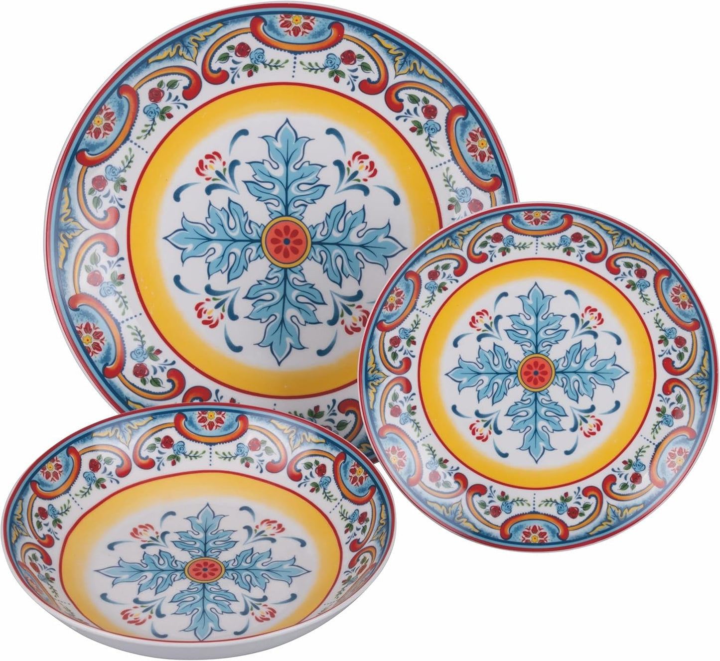 Service de table en porcelaine 18 pièces, 6 services d'assiettes différents, Andalousie