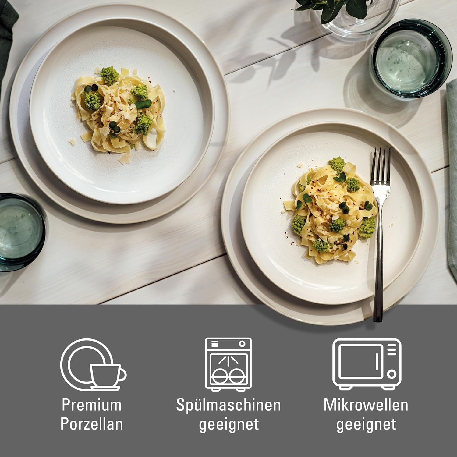 comme. de Villeroy & Boch – Service de table en coton artisanal 4 teilig Weiß, Spülmaschinenfest, Mikrowellensicher, Geschirrset, Tafelservice Modern, Speiseteller, Tiefe Teller, Pottery-Look, Premium Porzellan