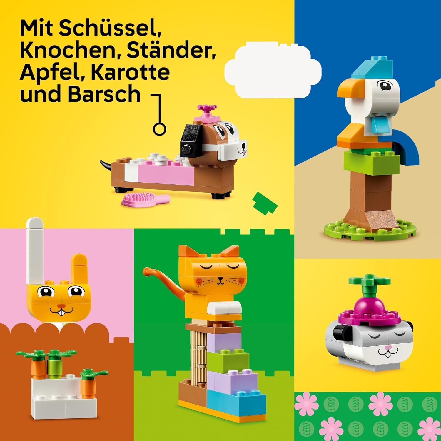 LEGO Classic Creative Animals, boîte avec des briques colorées, construisez des figurines d'animaux en briques comme un chien, un chat, un lapin, un hamster et un oiseau, jouet de construction pour garçons et filles à partir de 5 ans 11034 Jeux de construction Besuche den LEGO-Store