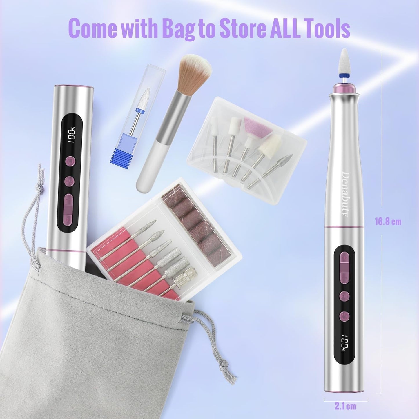 Denabuty Fraises à ongles, 13 en 1 Fraise pour gel 35000 tr/min, Perceuse à ongles électrique professionnelle, Kit de manucure et de pédicure électrique pour gel semi-permanent, Acrylique DN-2402