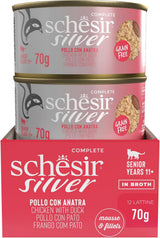 Silver Poulet avec Mousse et Filets de Canard, Aliment humide complet pour chats seniors, Sans céréales, Soutien immunitaire, Source d'humidité, 12 x 70 g