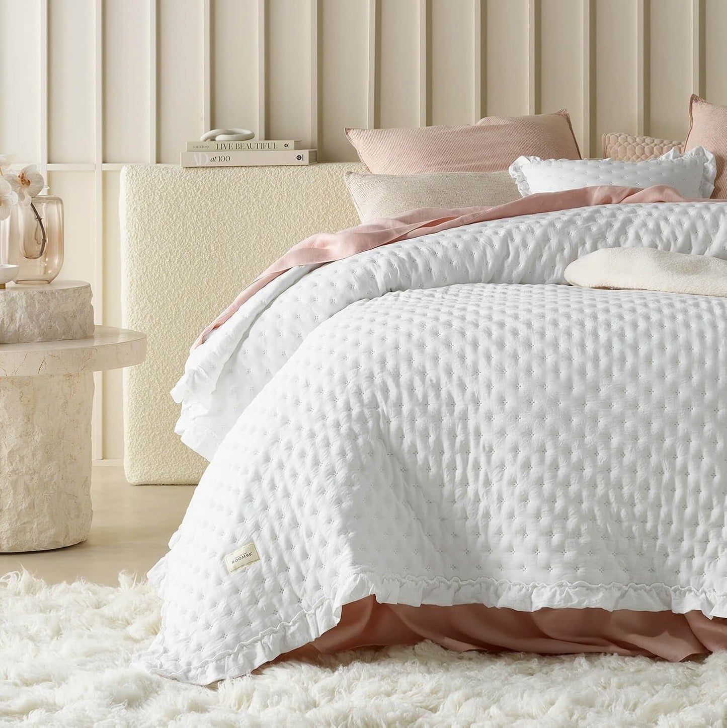 Molly Couvre-lit élégant en blanc 220 X 240 Cm Couvre-lit polyvalent comme couvre-lit ou jeté de canapé Couverture pour lit et canapé Style couverture Idéal comme couvre-lit Lits et couvertures Besuche den ROOM99-Store Blanc 220X240