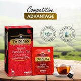 Thé Noir Twinings English Breakfast 50 g, 25 sachets de thé, thé noir ample, rond et fort issu des meilleures plantations de thé du Sri Lanka et d'Inde. Thé noir Paquet de 1 (1 x 50 g)