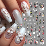 Autocollants pour ongles fleur de prunier, autocollants pour ongles fleur rose blanche, autocollants pour ongles fleur en relief, autocollants pour ongles fleur printemps été, dessins d'ongles, accessoires pour ongles, art des ongles