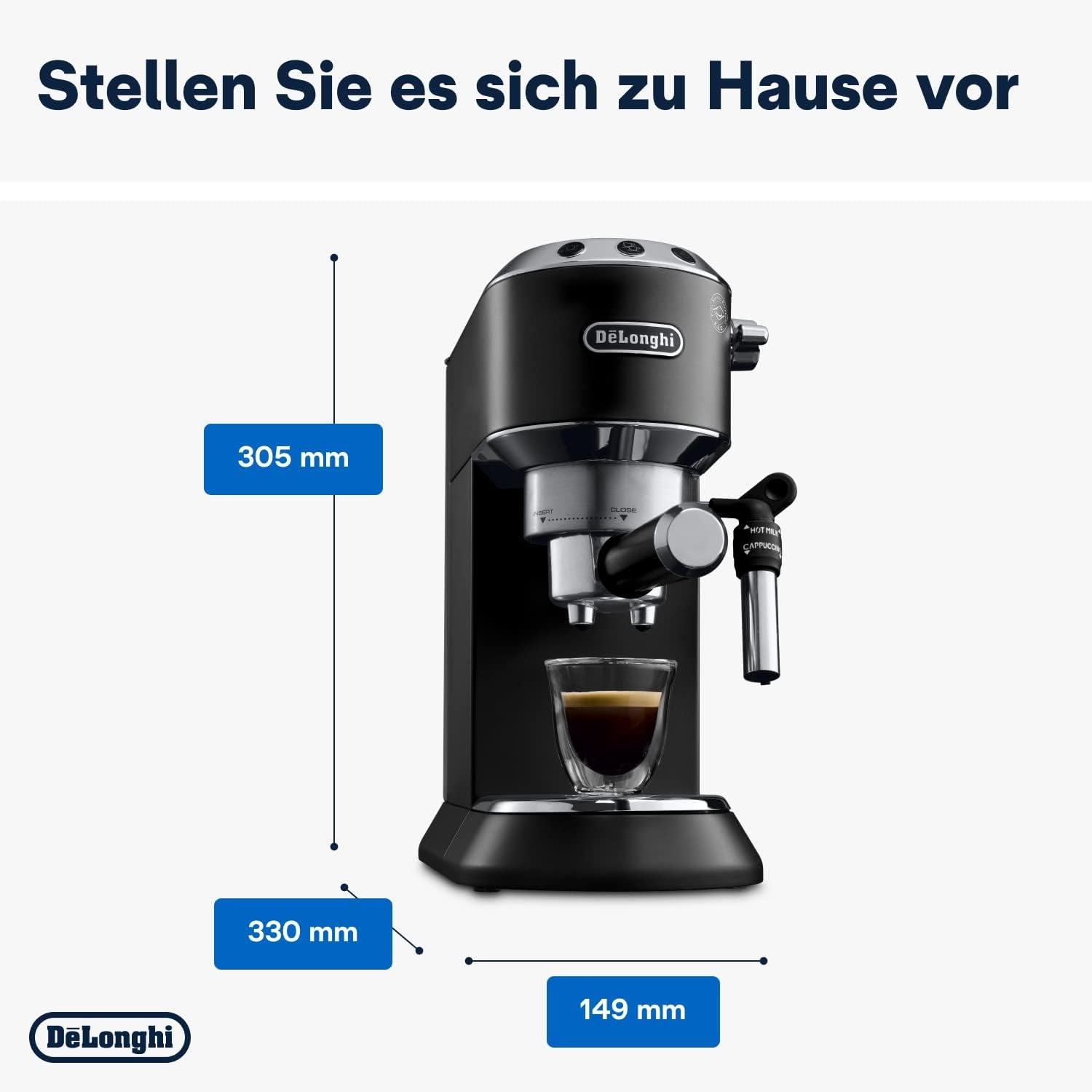 De'Longhi Dedica Style EC 685.B – Machine à expresso avec porte-filtre, machine à expresso avec mousseur à lait professionnel, seulement 15 cm de large, pour café moulu ou capsules ESE, réservoir d'eau 1 l, noir